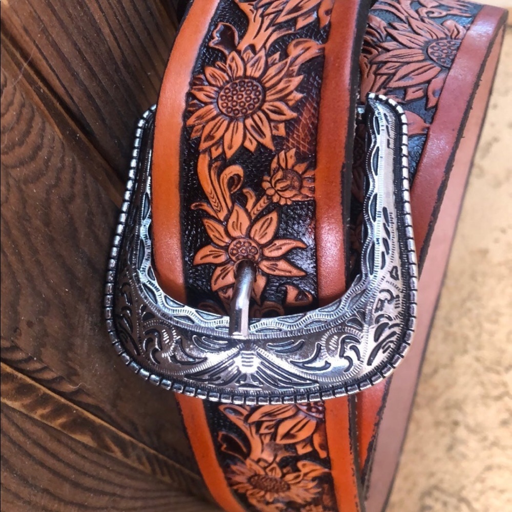 Brown leather cowboy belt